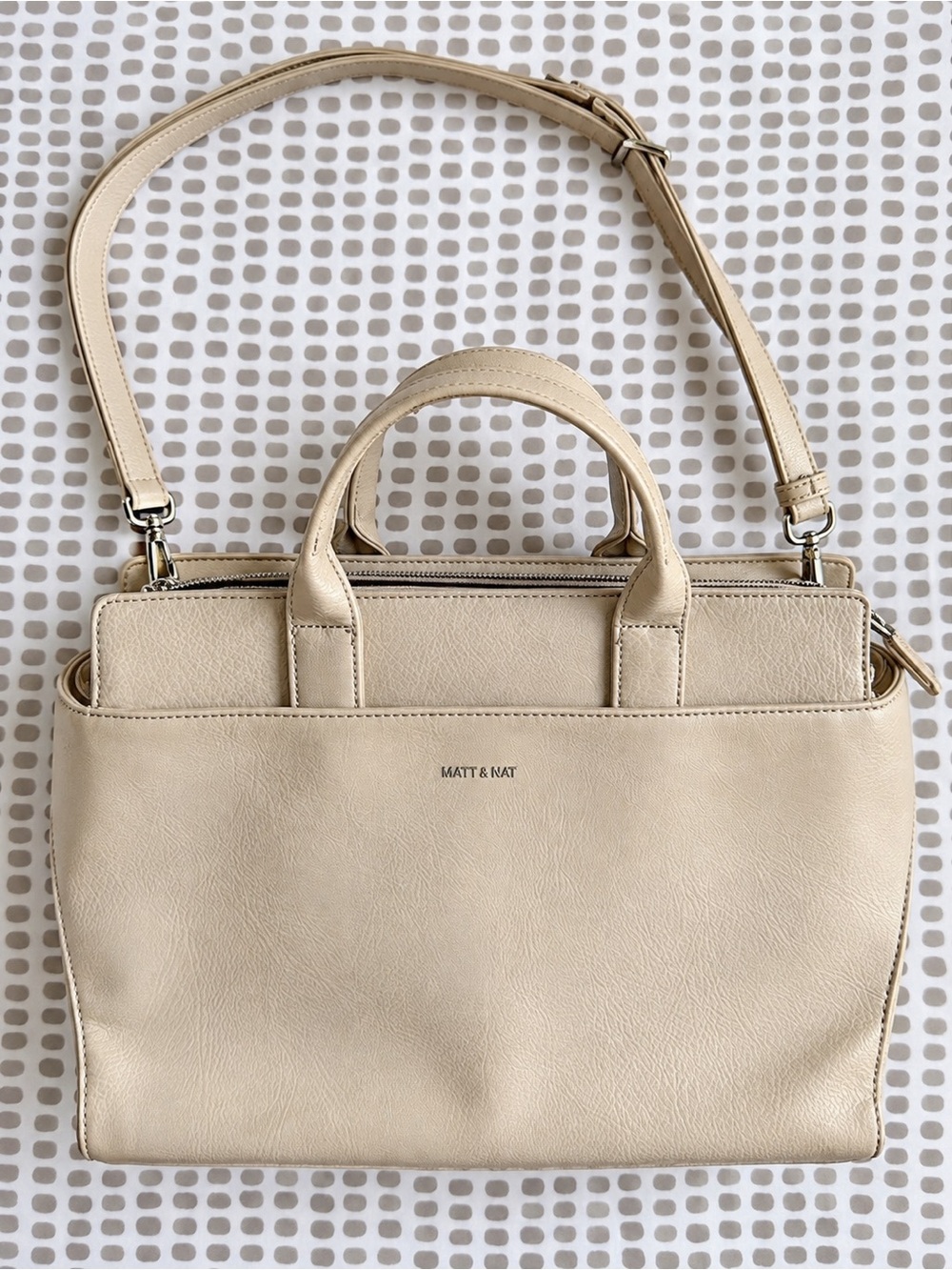 Matt & Nat Beige/Cream Vegan Leather Satchel with Removable Strap